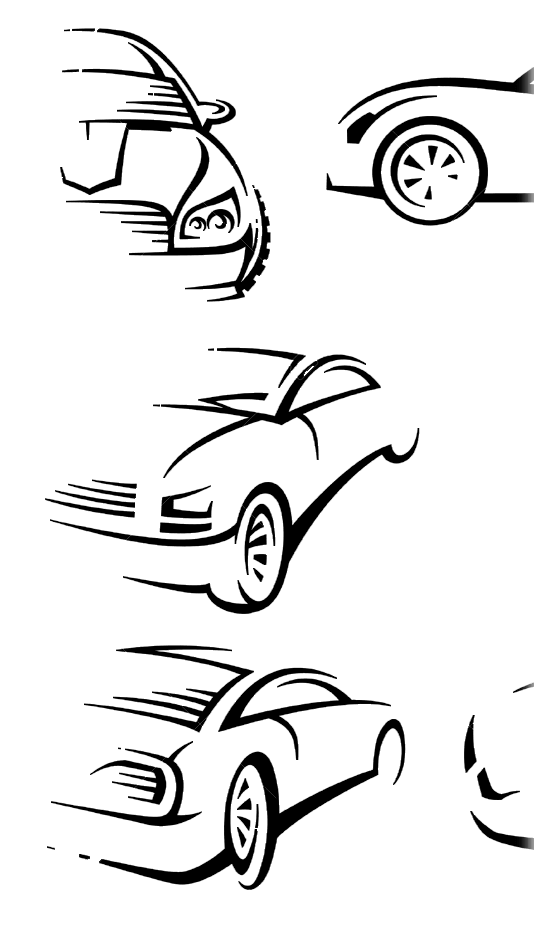 Abstract outline art of vehicles.